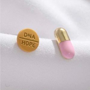 “You’re a Pill” DNA Hope Tablet Capsule Doctor Medicine Pharmacy Mismatched Stud